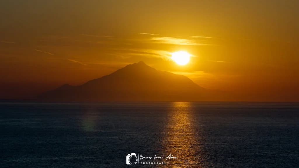 Sunset over Mount Athos and the sea, Limnos from Above photography